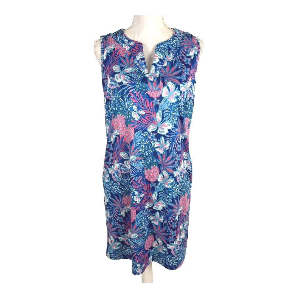 Stella Parker Floral Shift Dress Small Pockets Resort Vacation Beach Pineapples